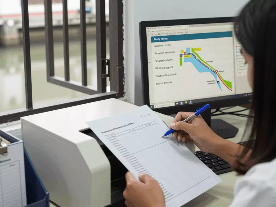 Materi pelajaran IELTS Akademik di samping dokumen penerimaan universitas
