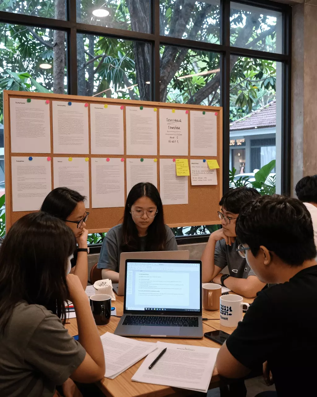 an Indonesian woman in her late 20s preparing online for Pemeriksa Esai IELTS vs Masukan Guru: Apa yang Sebenarnya Meningkatkan Kemampuan Menulis?