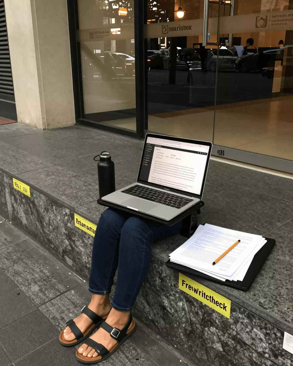 an Indonesian woman in her late 20s preparing online for Pemeriksa Penulisan IELTS Gratis: Berguna atau Tidak Cukup untuk Band 7?