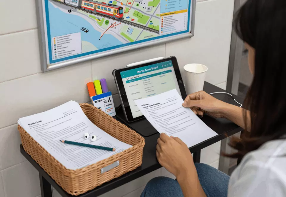 an Indonesian woman in her late 20s choosing the next IELTS prep step online