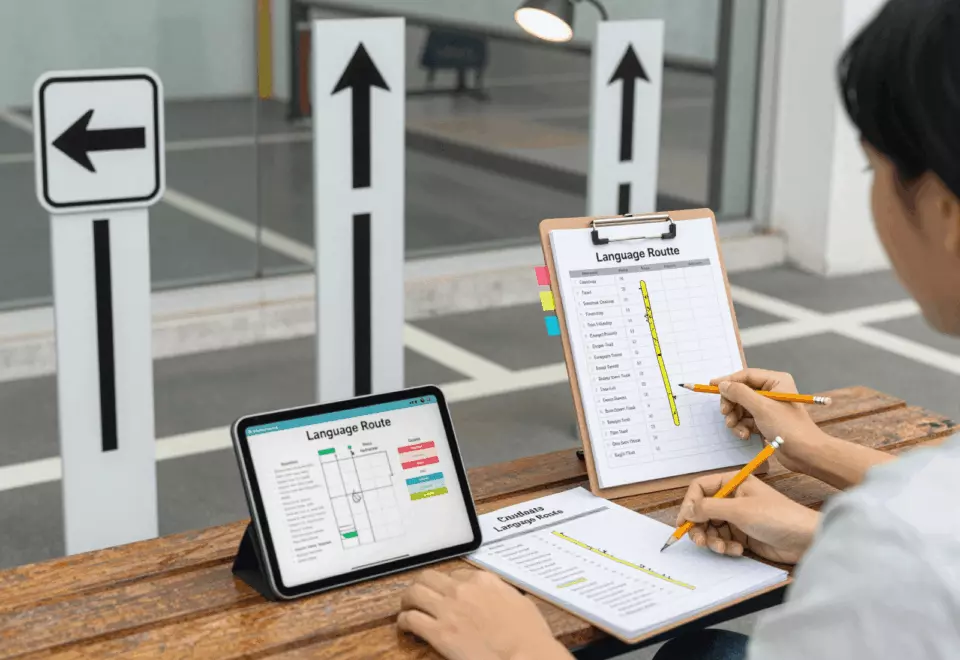 an Indonesian woman in her late 20s choosing the next IELTS prep step online