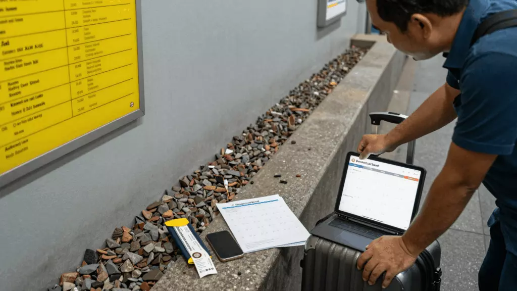 an Indonesian woman in her late 20s reviewing an IELTS online course workflow