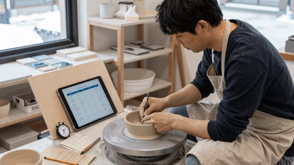a Korean woman in her late 20s working through 학습