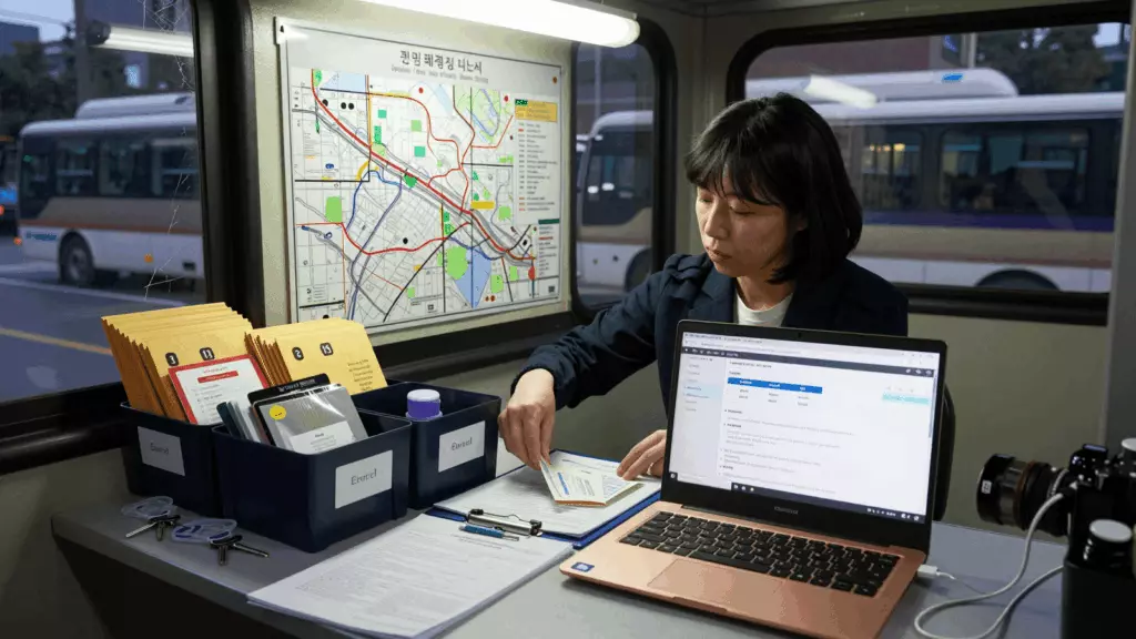 a Korean woman in her late 20s working through 검토
