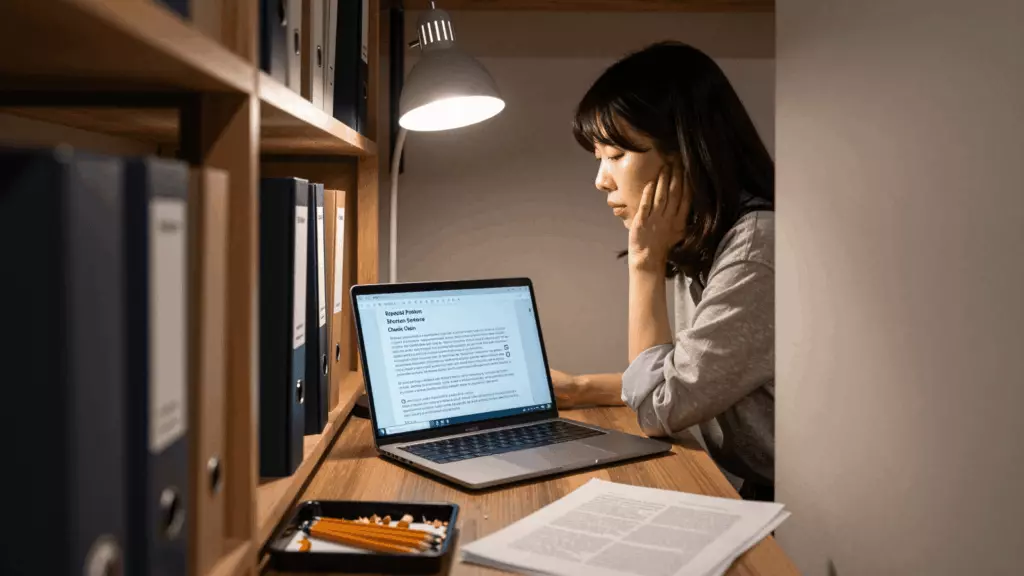 a Korean woman in her late 20s working through 수정