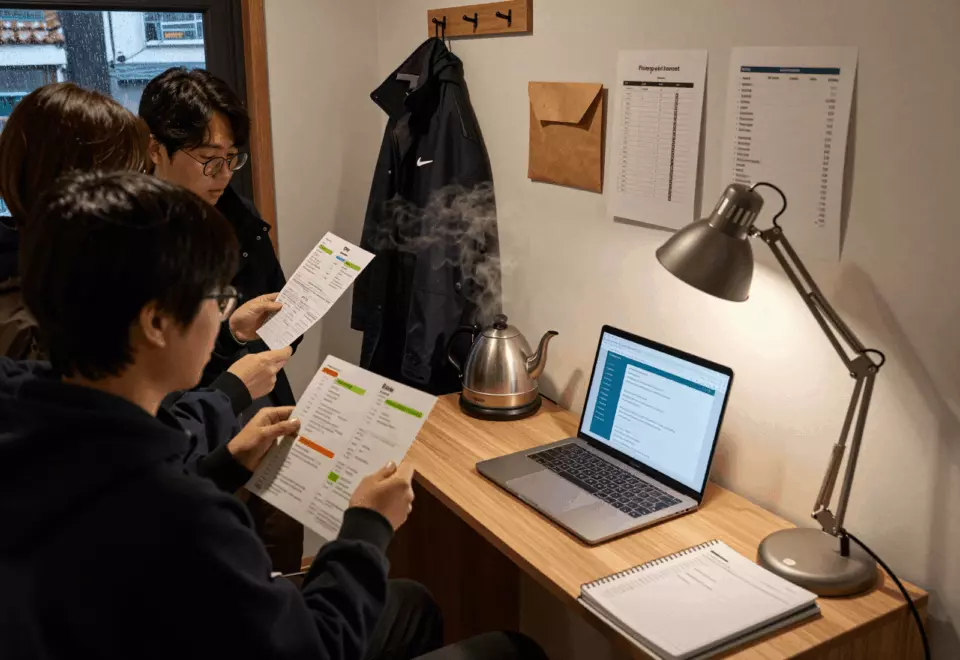 a Korean woman in her late 20s choosing the next IELTS prep step online