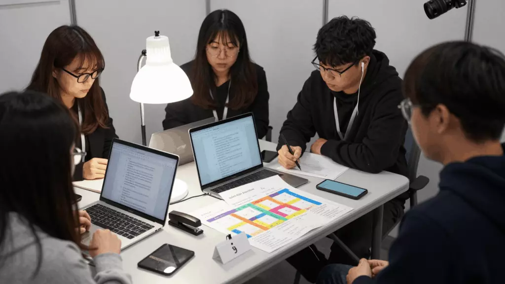 a Korean woman in her late 20s working through 비교