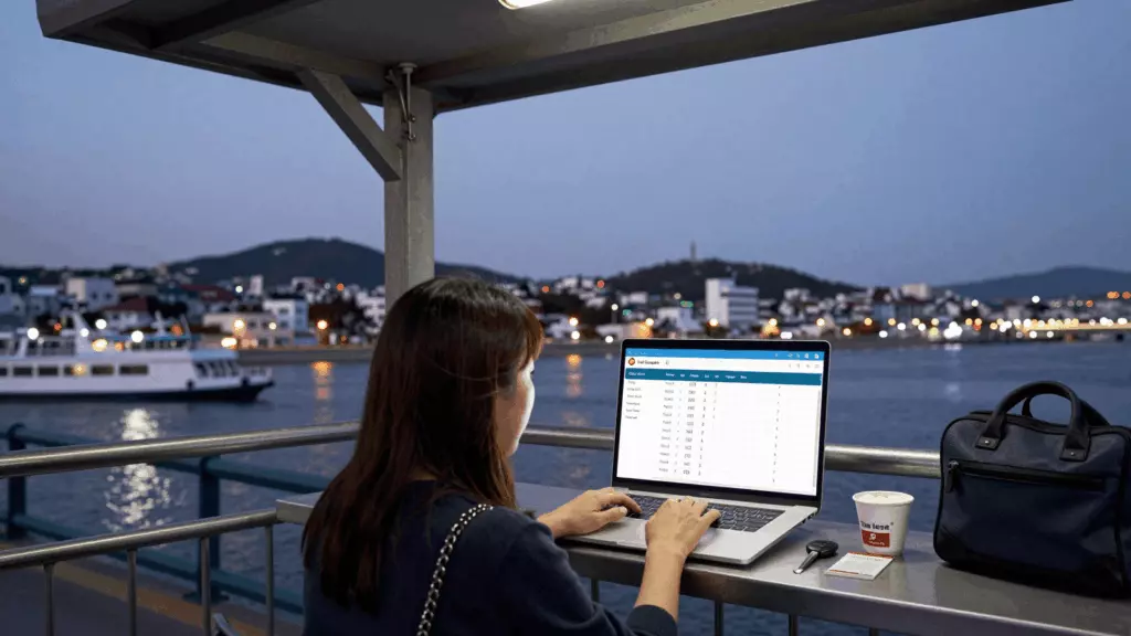 a Korean woman in her late 20s working through 결정