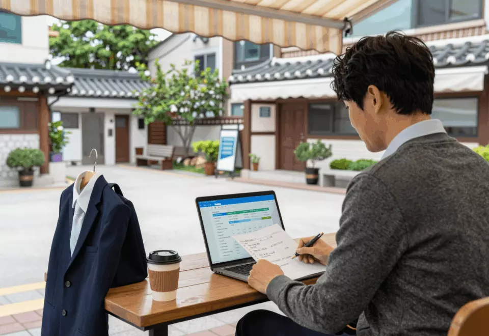 a Korean woman in her late 20s choosing the next IELTS prep step online