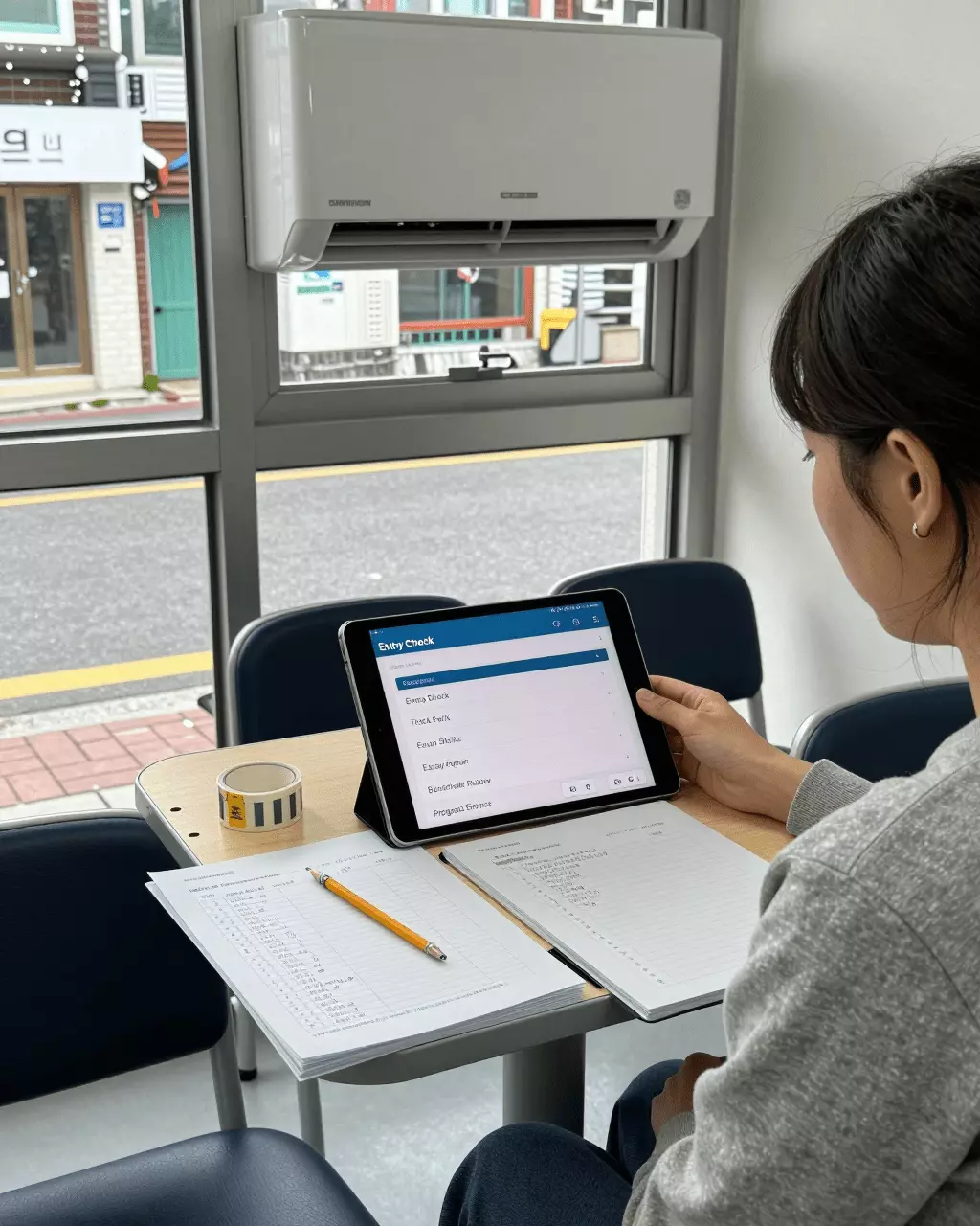 a Korean woman in her late 20s preparing online for IELTS 코스 체크리스트 완성: 모든 좋은 IELTS 코스에는 무엇이 포함되어야 할까요?