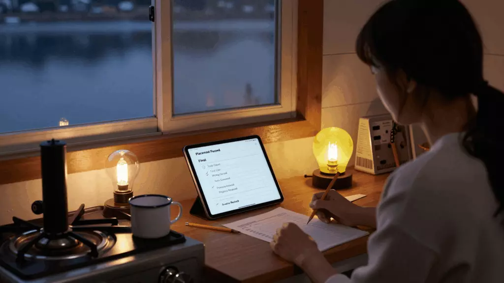 a Korean woman in her late 20s working through 결정