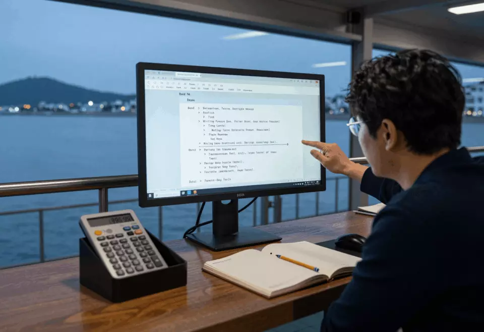 a Korean woman in her late 20s choosing the next IELTS prep step online