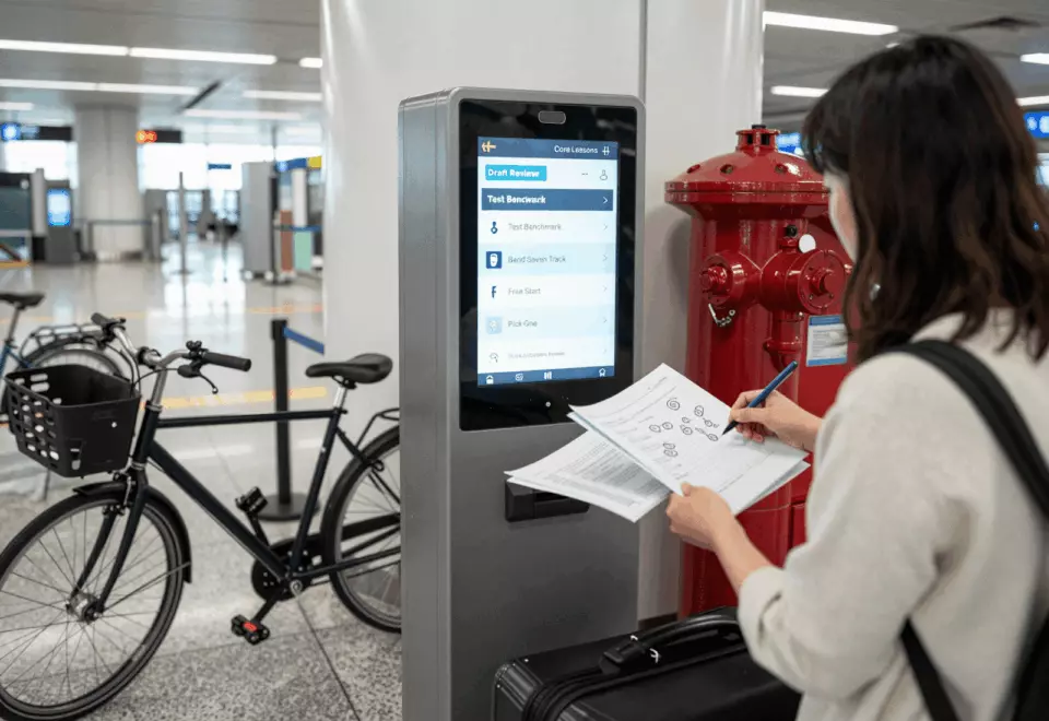 a Korean woman in her late 20s choosing the next IELTS prep step online