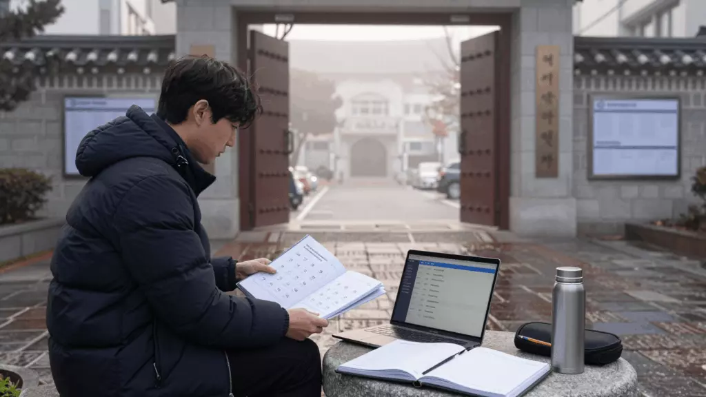 a Korean woman in her late 20s working through 준비