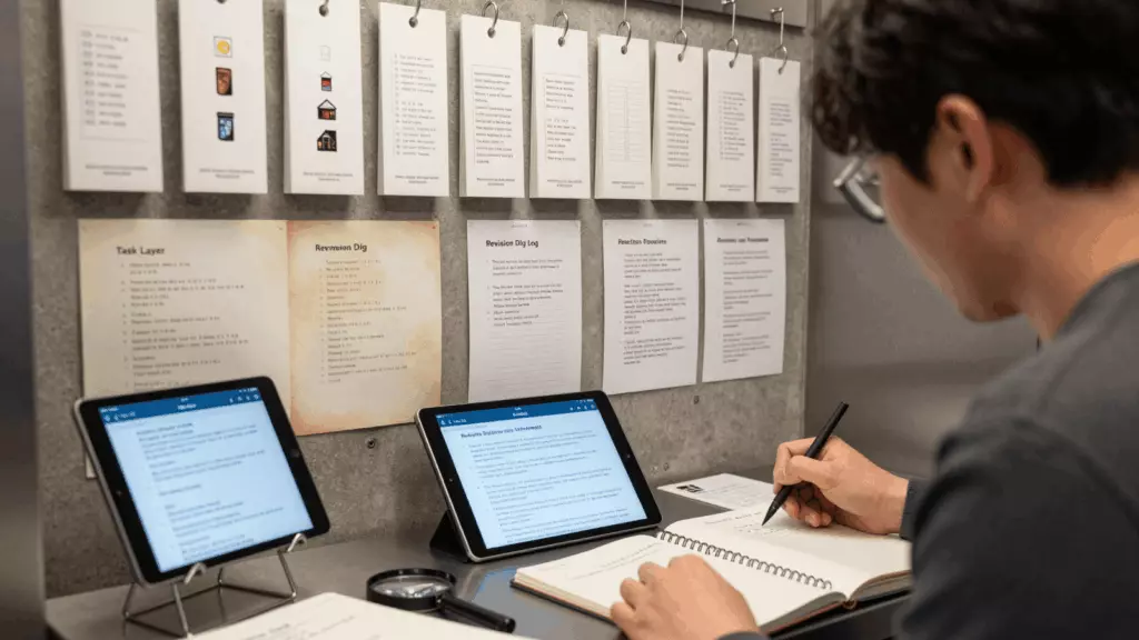 a Korean woman in her late 20s working through 계획