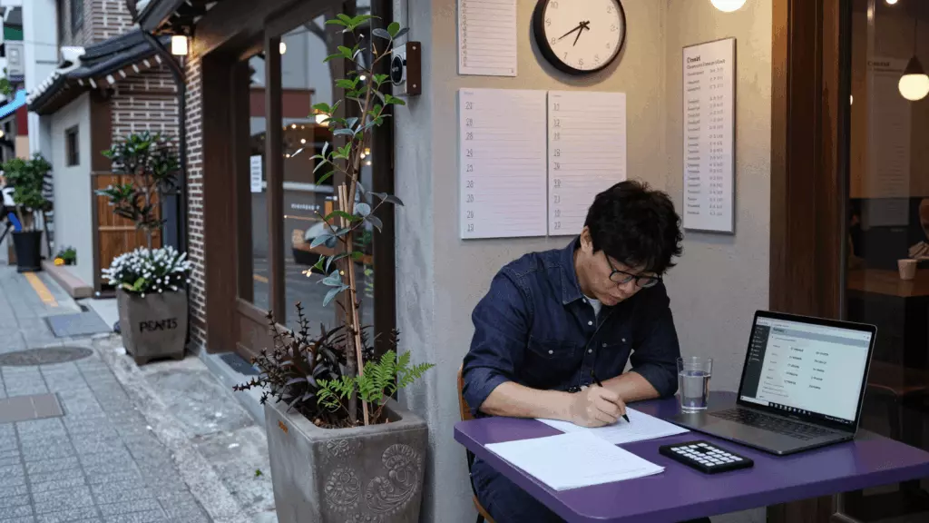 a Korean woman in her late 20s working through 초안
