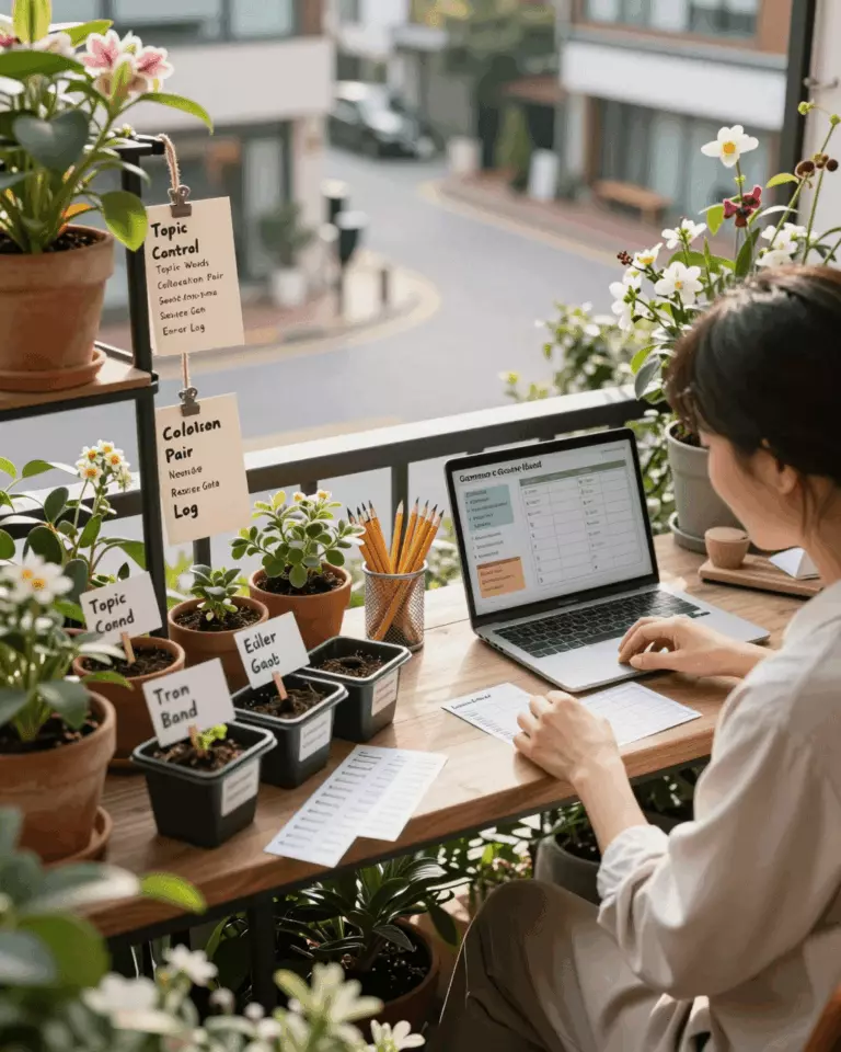 a Korean woman in her late 20s preparing online for 고위 밴드를 위한 IELTS 문법 및 어휘: 먼저 배울 내용