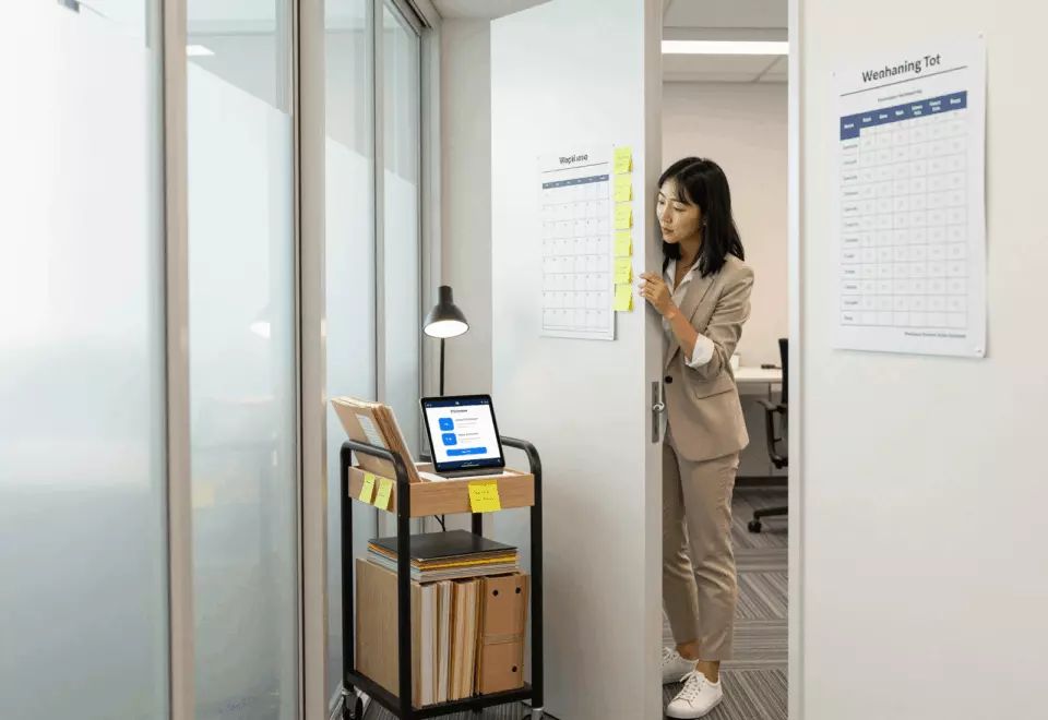 a Korean woman in her late 20s choosing the next IELTS prep step online