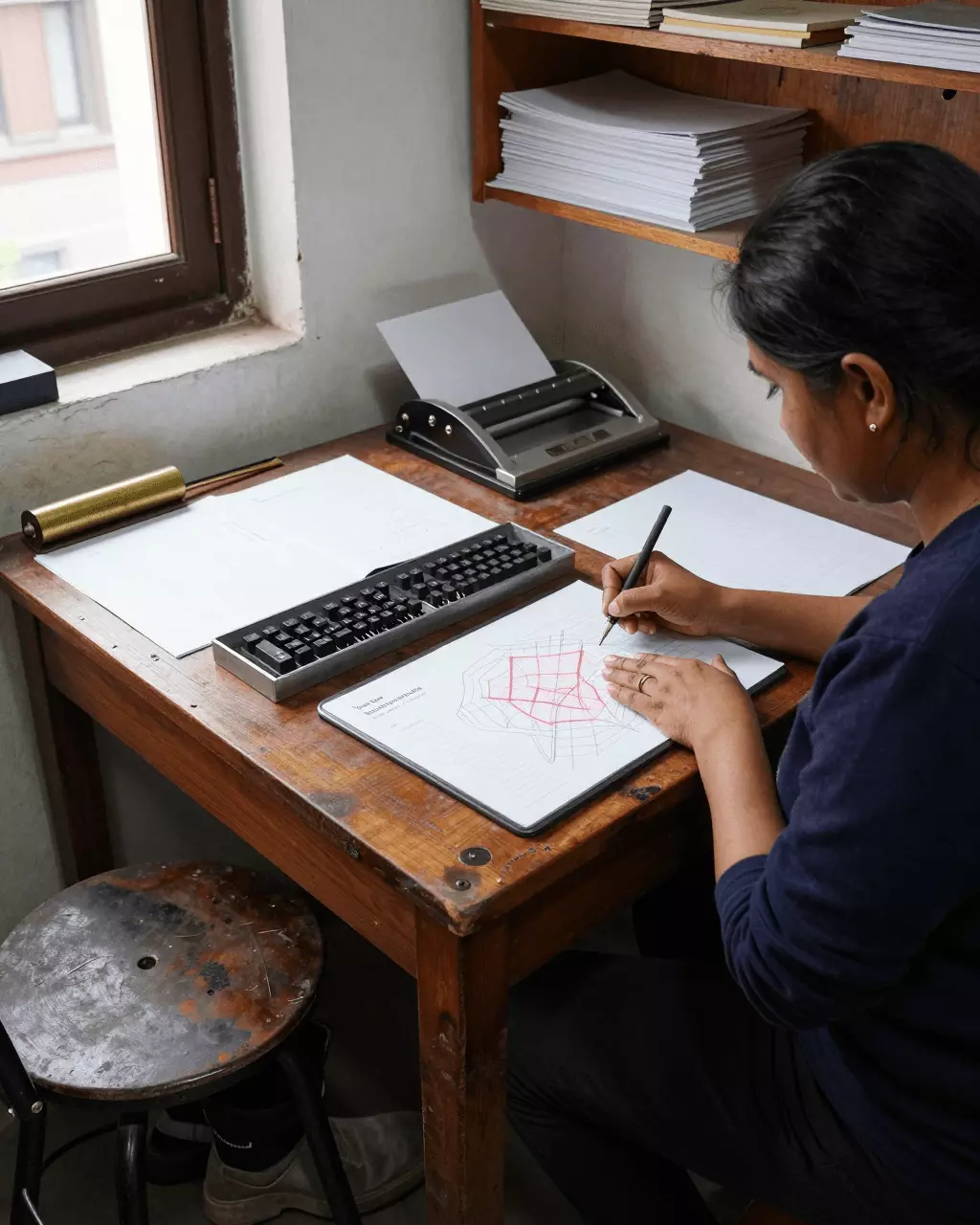 a Nepali woman in her late 20s preparing online for IELTS लेखन कोर्स: टास्क १, टास्क २, ब्यान्ड स्कोर, र निबन्ध कौशल