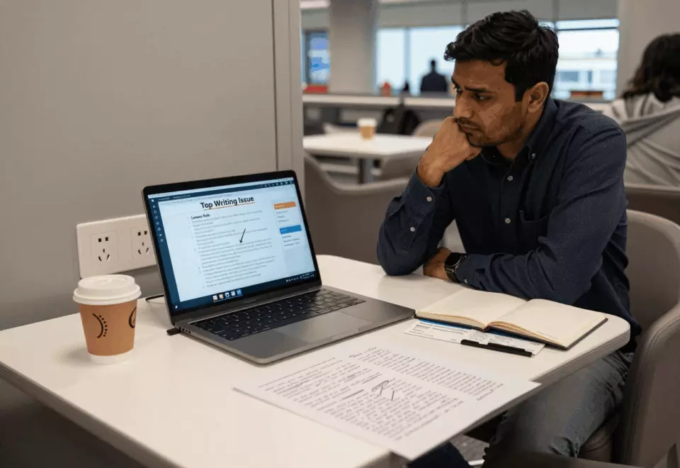 a Nepali woman in her late 20s choosing the next IELTS prep step online