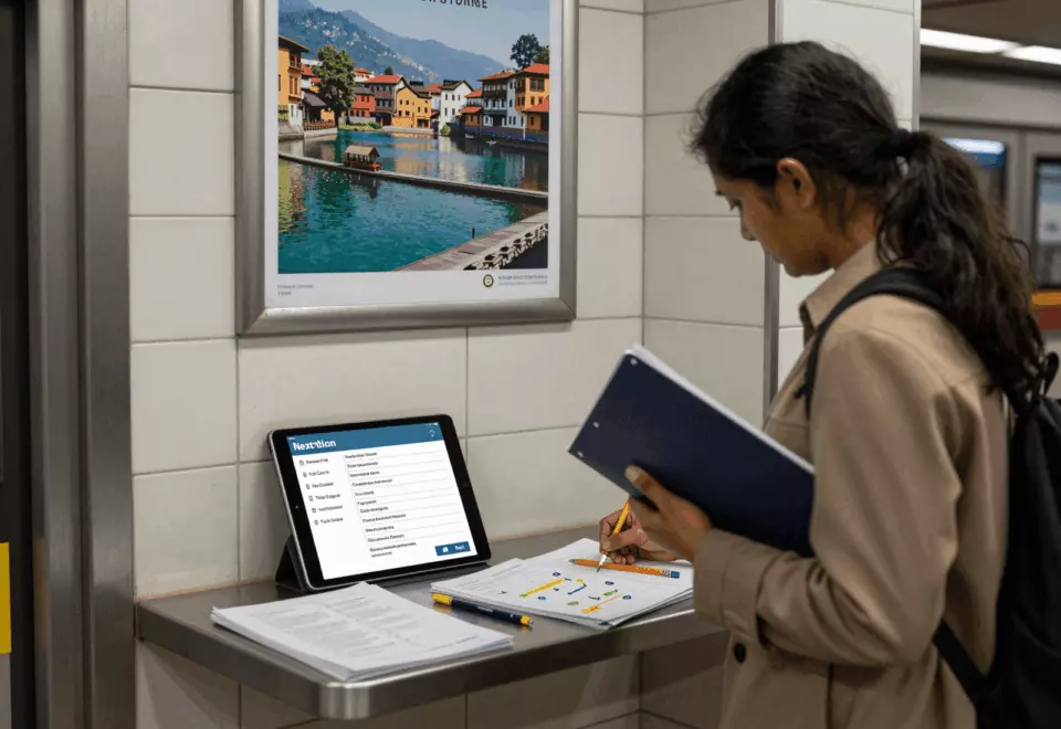 a Nepali woman in her late 20s choosing the next IELTS prep step online