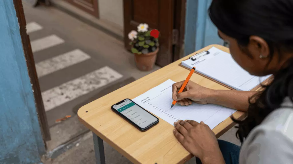 a Nepali woman in her late 20s working through पहिलो गर्नुहोस्