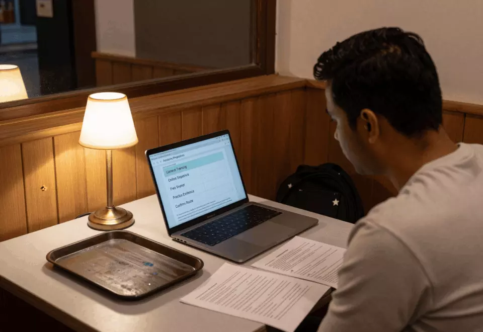 a Nepali woman in her late 20s choosing the next IELTS prep step online