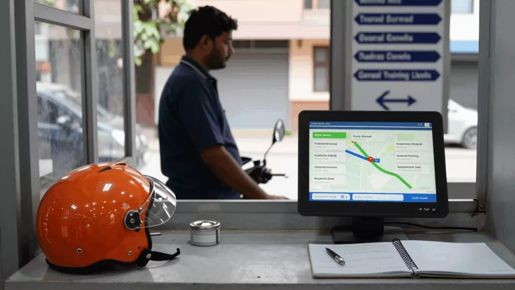a Nepali woman in her late 20s reviewing an IELTS online course workflow
