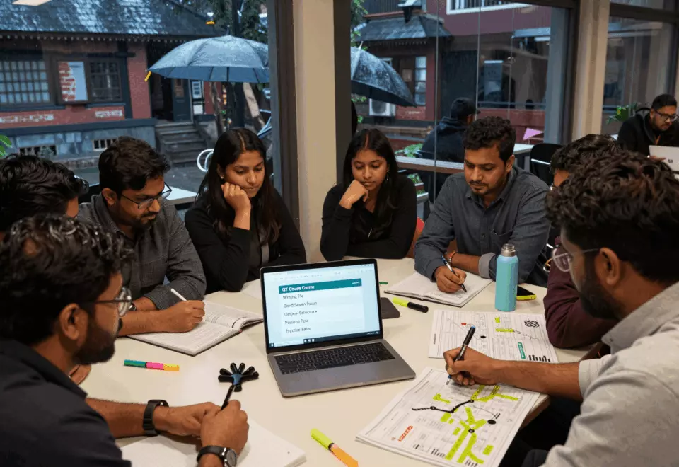 a Nepali woman in her late 20s choosing the next IELTS prep step online