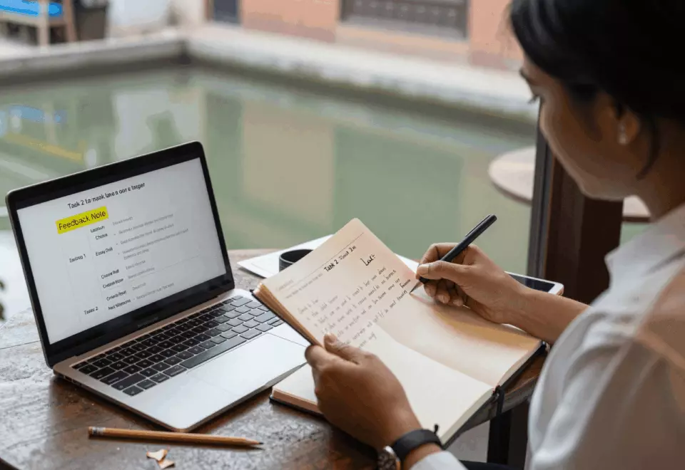 a Nepali woman in her late 20s choosing the next IELTS prep step online