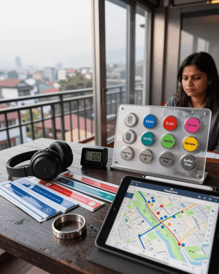 a Nepali woman in her late 20s preparing online for IELTS पढ्ने रणनीतिहरू: समय, स्किमिङ, स्क्यानिङ, र सटीकता