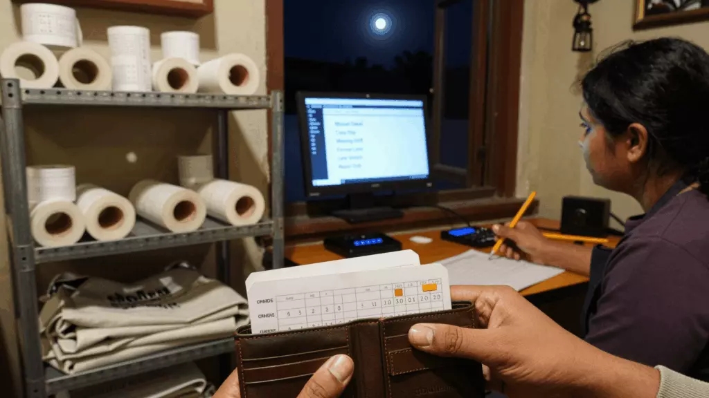 a Nepali woman in her late 20s reviewing an IELTS online course workflow