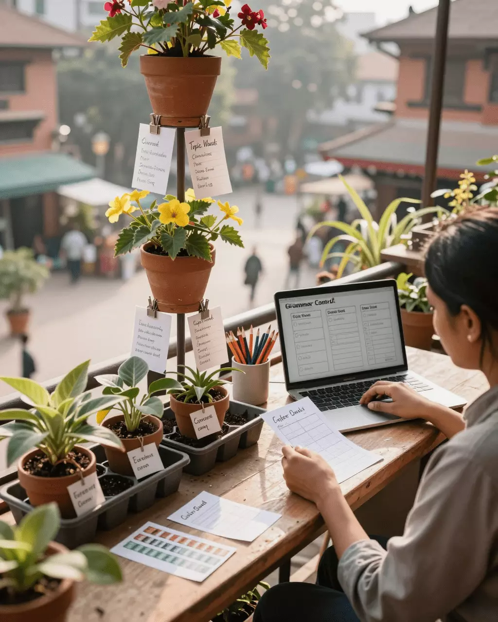 a Nepali woman in her late 20s preparing online for उच्च ब्यान्डको लागि IELTS व्याकरण र शब्दावली: पहिले के सिक्ने