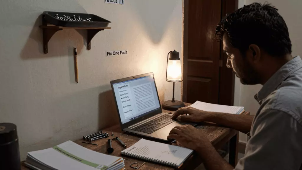 a Nepali woman in her late 20s working through संशोधन