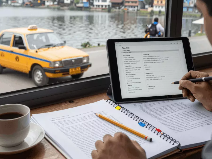 IELTS अध्ययन डेस्क शब्दावली वाक्यांश कार्डहरूमा जोडिएको व्याकरण संरचनाहरू देखाउँदै