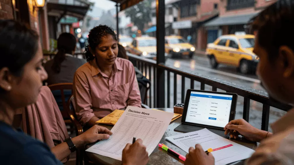 a Nepali woman in her late 20s working through निर्णय गर्नुहोस्
