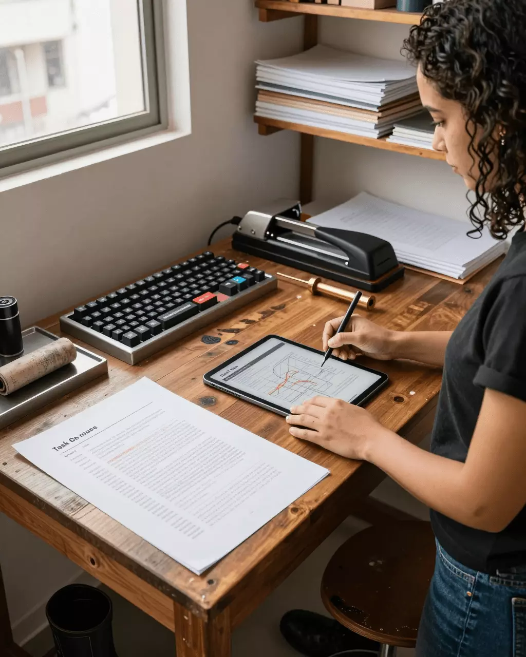 a Brazilian woman in her late 20s preparing online for Curso de Redação IELTS: Tarefa 1, Tarefa 2, Pontuações de Banda e Habilidades de Redação