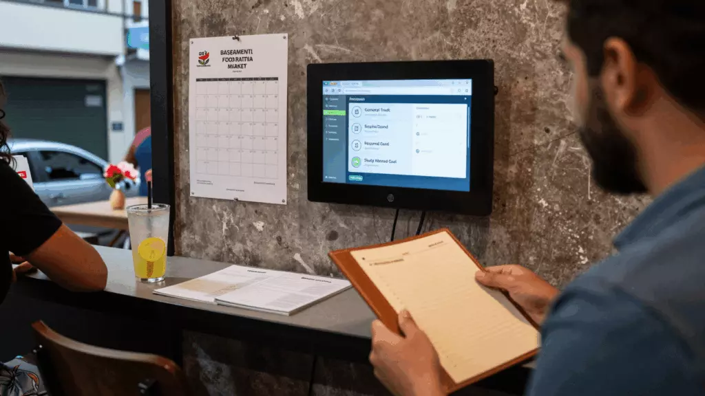a Brazilian woman in her late 20s reviewing an IELTS online course workflow