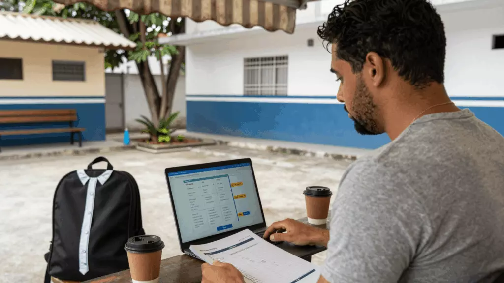 Aluno do IELTS iniciando aulas on-line gratuitas antes de escolher um curso pago