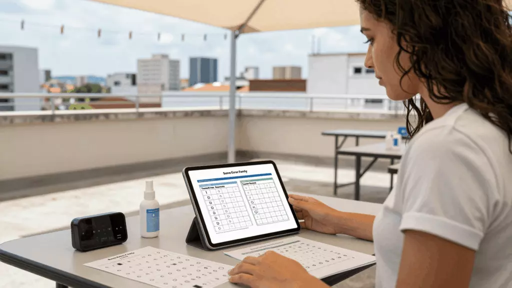 a Brazilian woman in her late 20s working through Prática