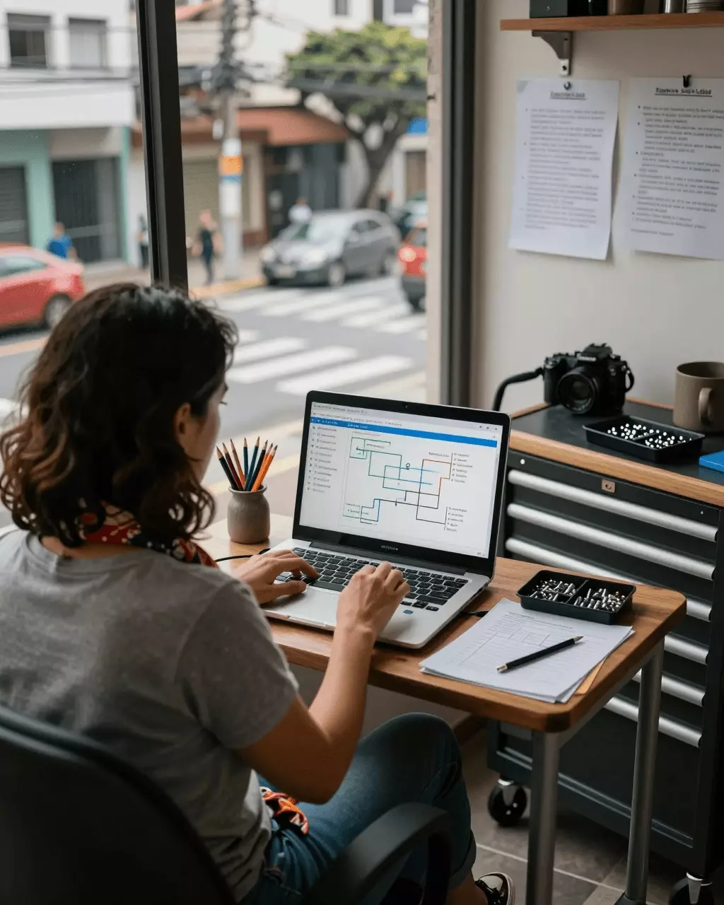 a Brazilian woman in her late 20s preparing online for Como melhorar sua pontuação no IELTS com aulas, prática e revisão de redação