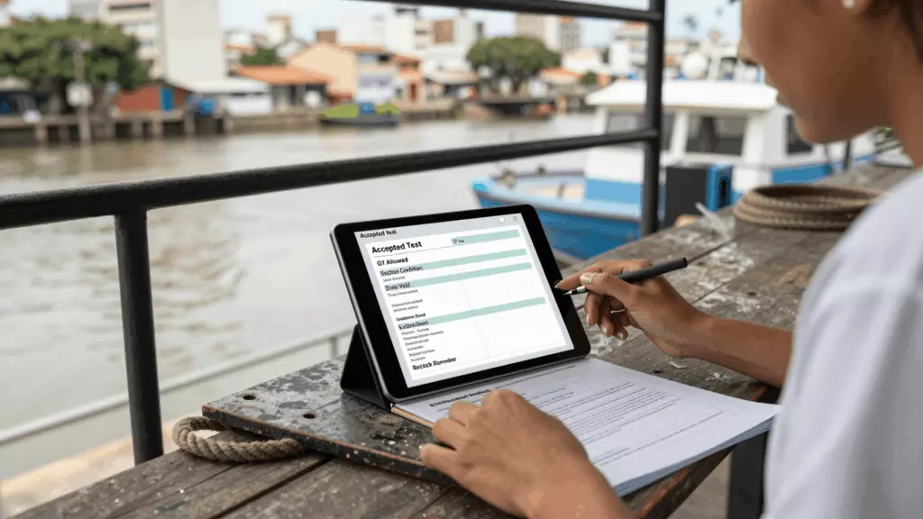 a Brazilian woman in her late 20s working through Verificar