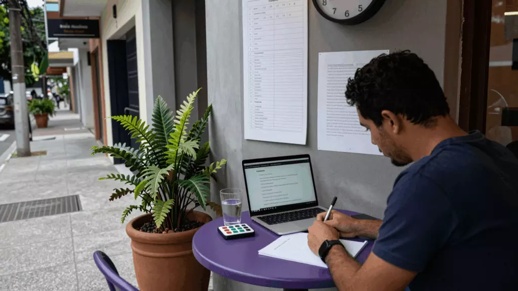 a Brazilian woman in her late 20s working through Rascunho
