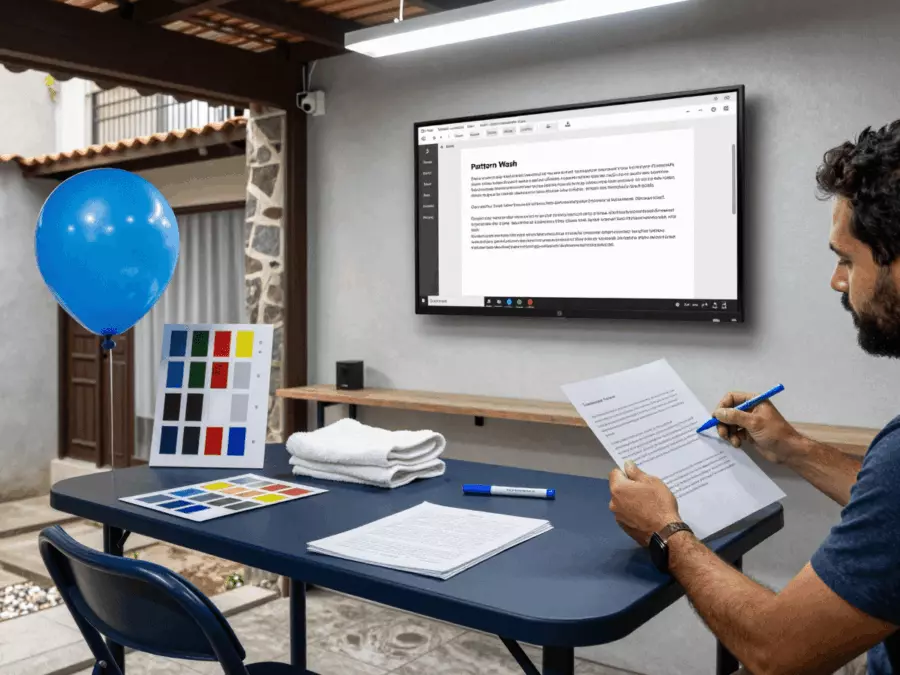 Escrita de categorias de feedback organizadas ao lado de um rascunho de redação do IELTS