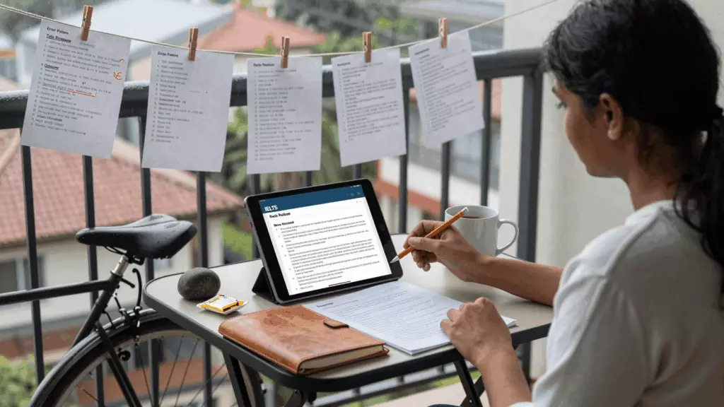 IELTS ලිවීමේ ප්රතිපෝෂණය සමාලෝචනය කරන ඉගෙන ගන්නියක්