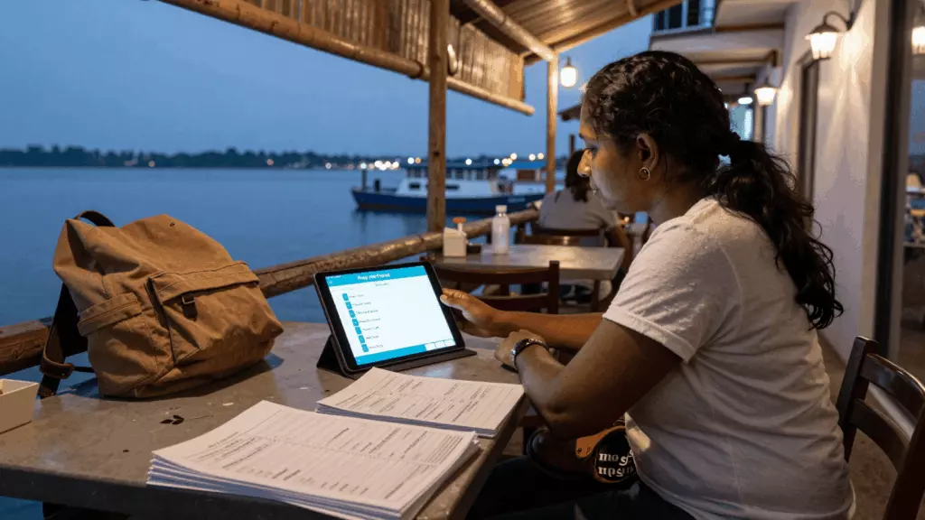 IELTS සාමාන්‍ය පුහුණු ඉගෙනුම ලබන්නෙකු නිවසේ අධ්‍යයන මේසයකින් මාර්ගගත පන්තියක් ආරම්භ කරයි