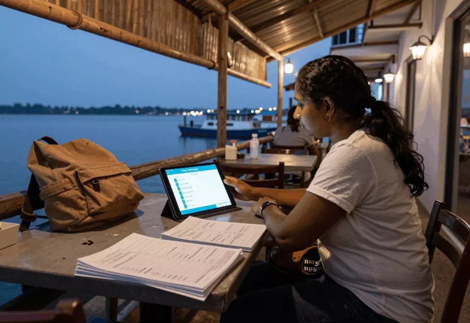 a Sri Lankan woman in her late 20s choosing the next IELTS prep step online