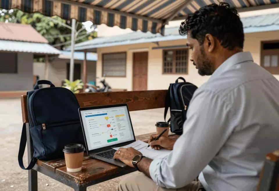a Sri Lankan woman in her late 20s choosing the next IELTS prep step online