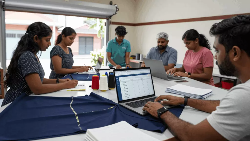 a Sri Lankan woman in her late 20s reviewing an IELTS online course workflow