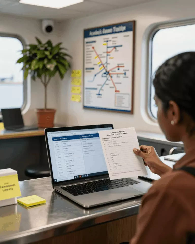 a Sri Lankan woman in her late 20s preparing online for IELTS Academic vs General Training: ඔබට අවශ්‍ය කුමන පරීක්ෂණය සහ පාඨමාලාවද?